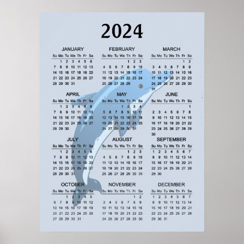 Playful Dolphin Design 2024 Calendar Poster
