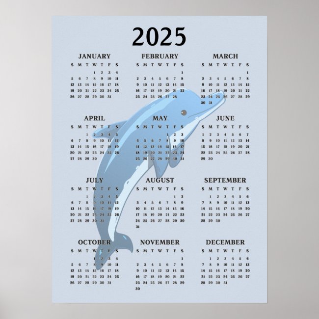 Playful Dolphin Design 2025 Calendar Poster