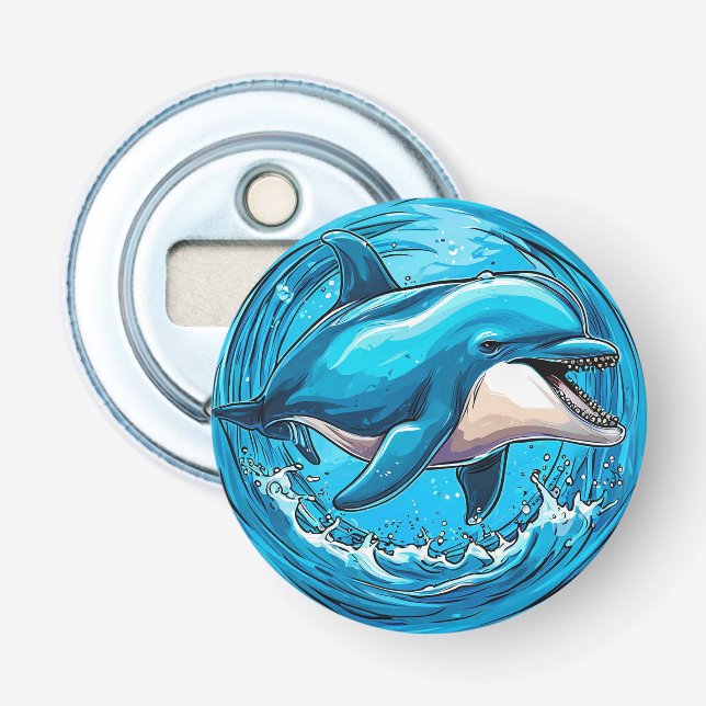 Playful Dolphin Jumping in Splashes of Water Bottle Opener (Front)