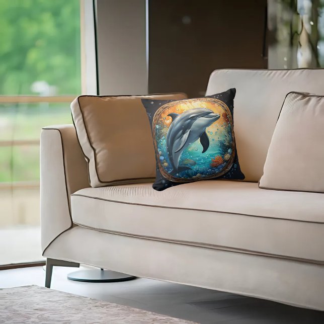 Playful Dolphin  Throw Pillow (Creator Uploaded)