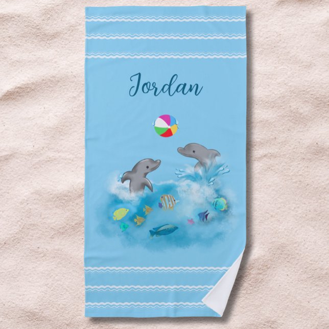Playful Dolphin Volleyball Fun Girls Beach Towel (Creator Uploaded)