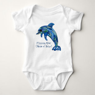 Playful dolphin watercolor Flipping Over Baby Baby Bodysuit