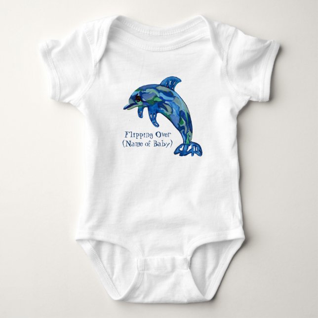 Playful dolphin watercolor Flipping Over Baby Baby Bodysuit (Front)