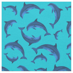 Playful Dolphins Aqua Navy Blue Pattern Fabric