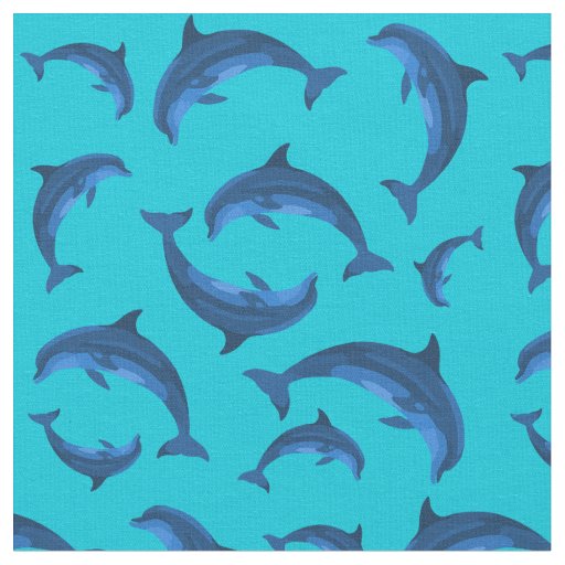 Playful Dolphins Aqua Navy Blue Pattern Fabric