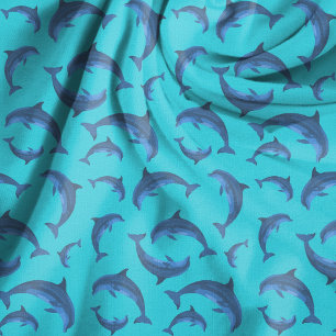 Playful Dolphins Aqua Navy Blue Pattern Fabric