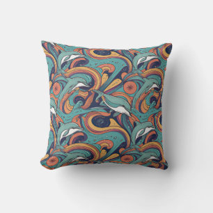 Playful Dolphins Pattern – Ocean-Inspired Design Throw Pillow