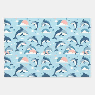 Playful Dolphins Pattern Wrapping Paper Sheets