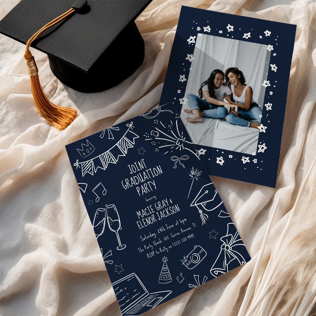 Playful Doodle Joint Graduation Party Invitation (Creator Uploaded)