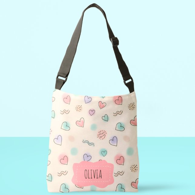 Playful Doodles of Hearts, Dots and Wavy Lines Crossbody Bag (Creator Uploaded)