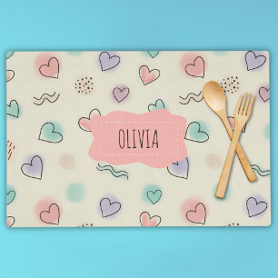 Playful Doodles of Hearts, Dots and Wavy Lines Placemat