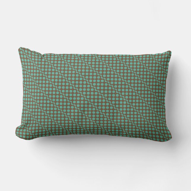 Playful dots mint green on chocolate brown lumbar pillow (Front)