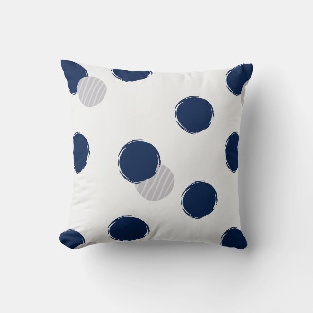 Playful Dots Navy White Throw Pillow (Front)