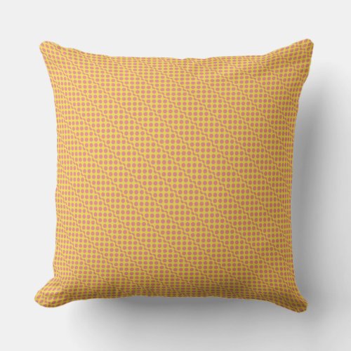 Playful dots pink red on yellow throw pillow