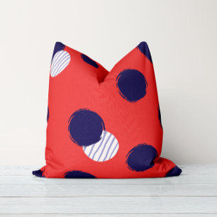 Playful Dots Red Navy Throw Pillow