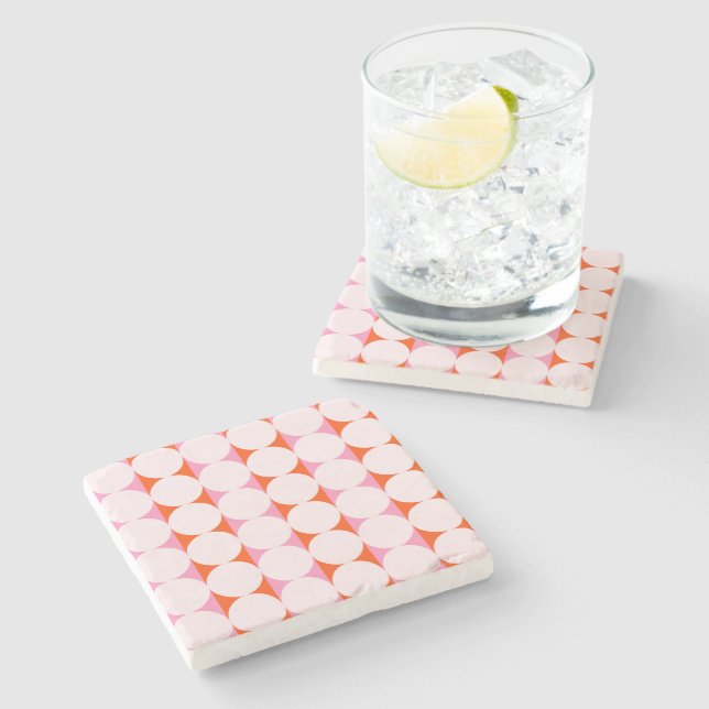 Playful Dots & Stripes - red and pink Stone Coaster (Side)