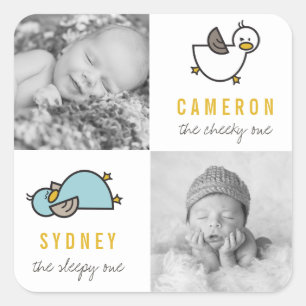 Playful Ducks Twin Boys New Babies Photo Sticker