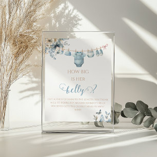 Playful Dusty Blue Baby Belly Guessing Game Floral Poster