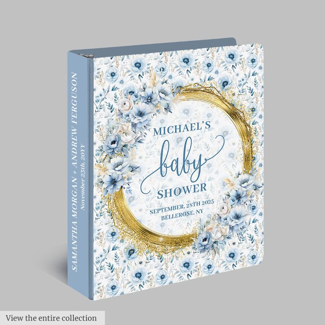 Playful dusty blue flowers gold boy baby memory   3 ring binder (Playful dusty blue flowers gold boy baby memory 3 ring binder)