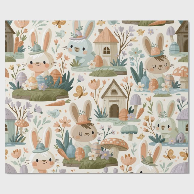 Playful Easter Bunny Pattern Wrapping Paper (Flat)