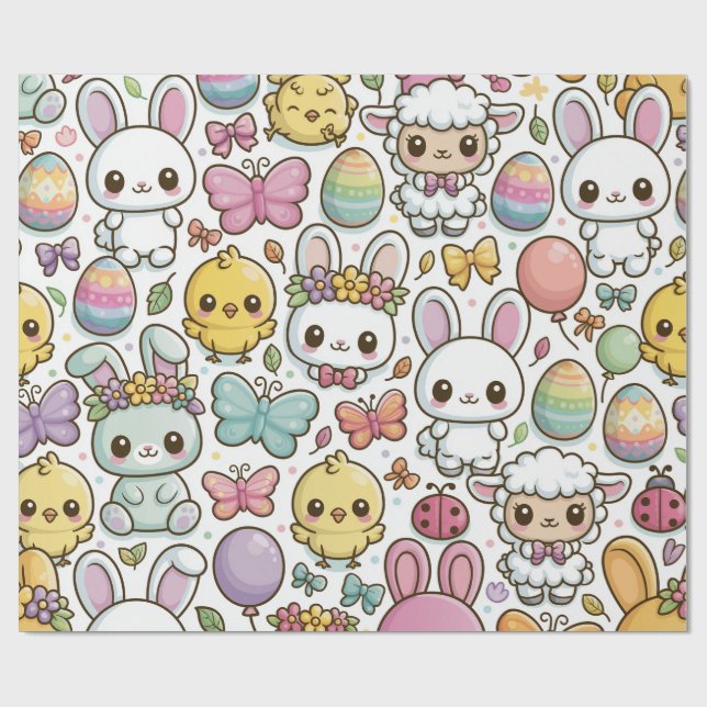 Playful Easter Bunny Pattern  Wrapping Paper (Flat)