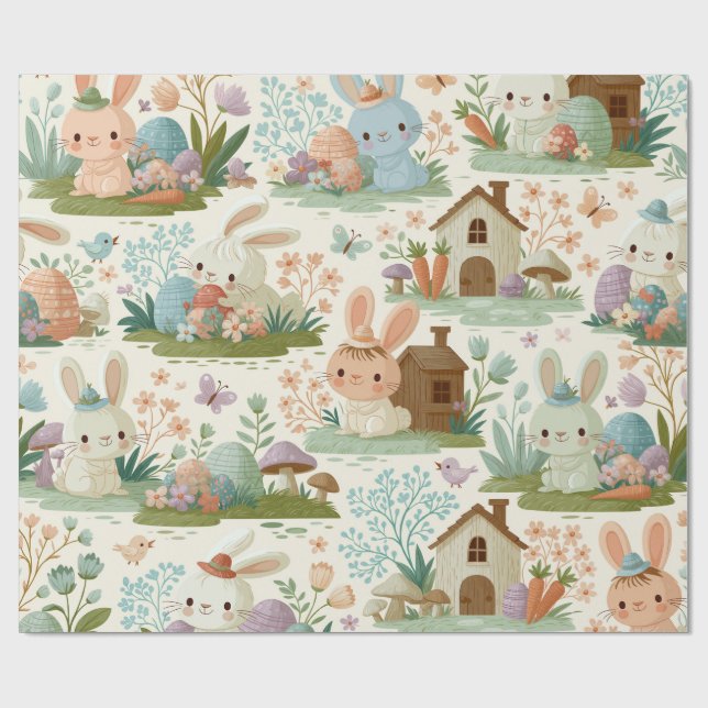 Playful Easter Bunny Pattern Wrapping Paper (Flat)