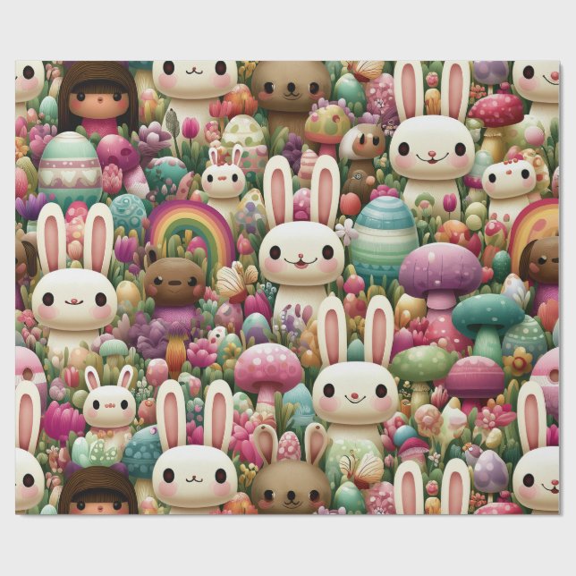 Playful Easter Bunny Pattern Wrapping Paper (Flat)