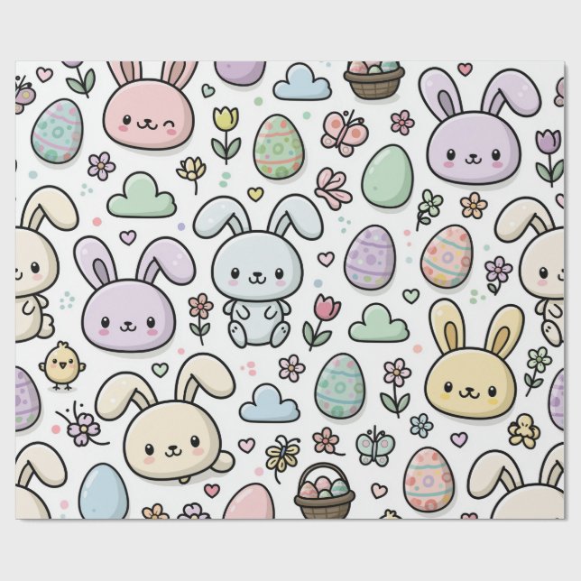 Playful Easter Bunny Pattern Wrapping Paper (Flat)