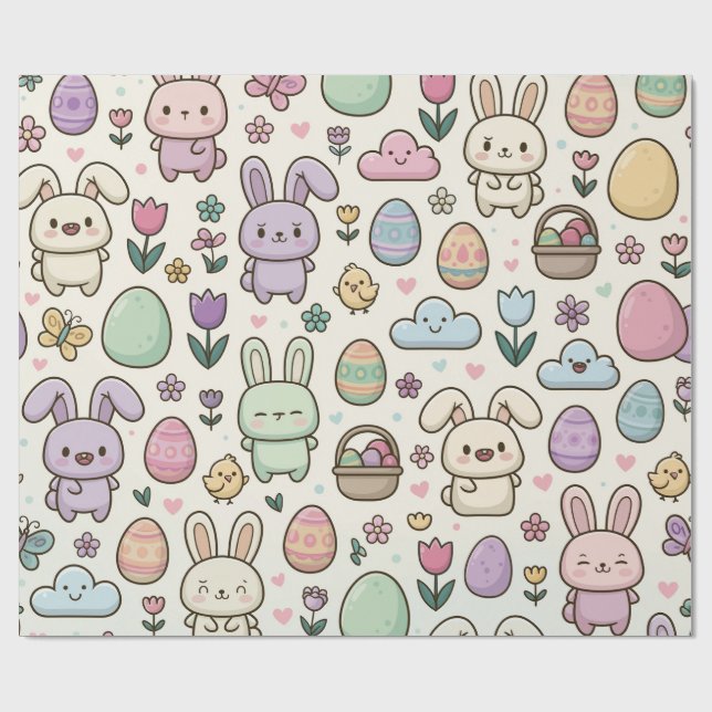 Playful Easter Bunny Pattern Wrapping Paper (Flat)