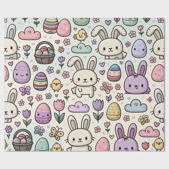Playful Easter Bunny Pattern Wrapping Paper (Flat)