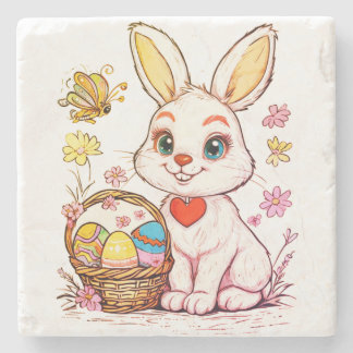 Playful Easter Bunny Stone Coaster