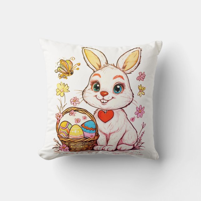  Playful Easter Bunny Throw Pillow (Front)