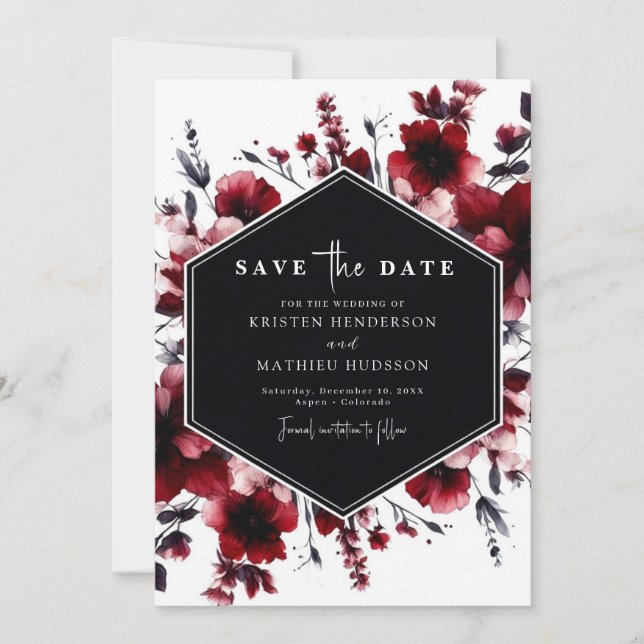 Playful Elegant Crimson Red Wedding Save The Date (Front)