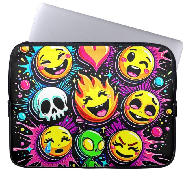 Playful Emoji Explosion Laptop Sleeve (Front)