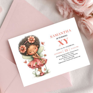 Playful Fairy Girl Birthday Pink Floral invitation