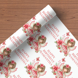 Playful Fairy Girl Blush Floral Birthday Wrapping Paper