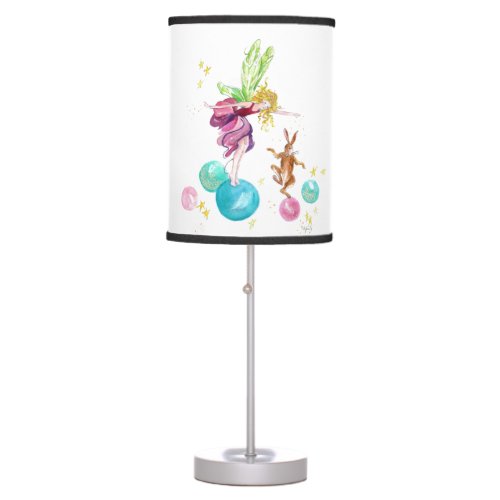Playful Fairy on Colored Balls with Happy Bunny   Table Lamp