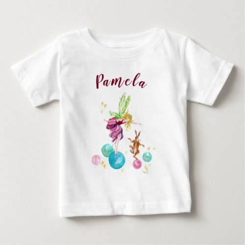 Playful Fairy on Colored Balls with Rabbit  Baby T_Shirt
