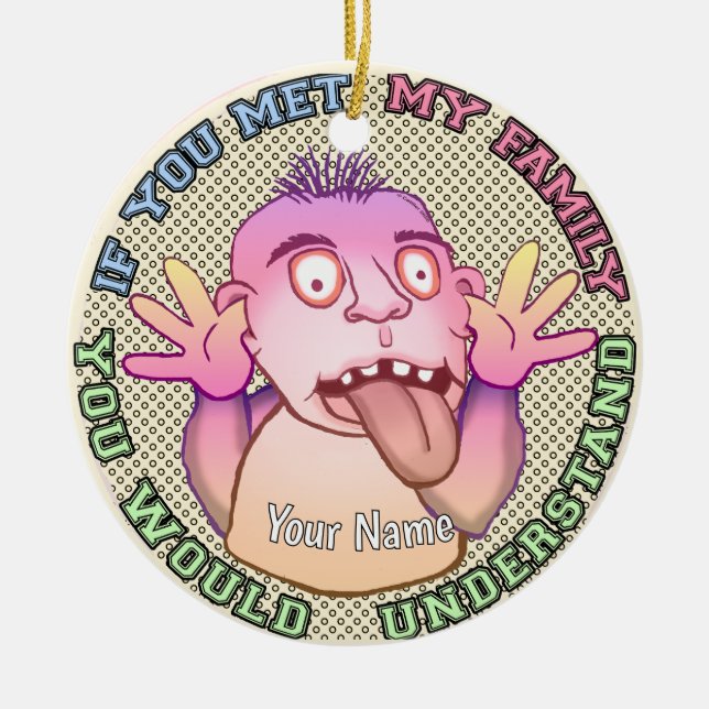 Playful family face ceramic ornament (Front)