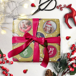 Playful Family Photo Collage Christmas Gold Wrapping Paper