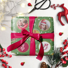 Playful Family Photo Collage Christmas Green Wrapping Paper at Zazzle