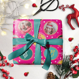 Playful Family Photo Collage Christmas Hot Pink Wrapping Paper