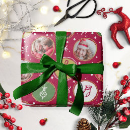 Playful Family Photo Collage Christmas Red Wrapping Paper