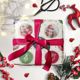 Playful Family Photo Collage Christmas White Wrapping Paper