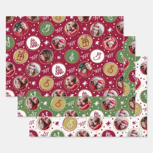 Playful Family Photo Collage Christmas Wrapping Paper Sheets (Set)
