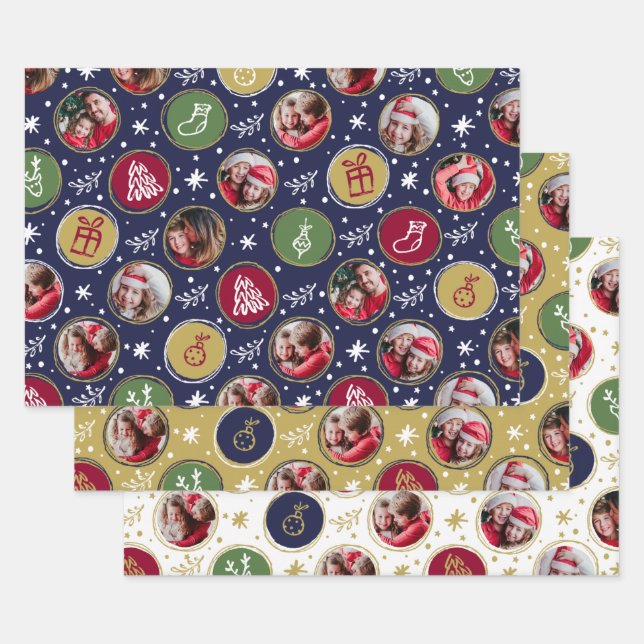 Playful Family Photo Collage Christmas Wrapping Paper Sheets (Set)