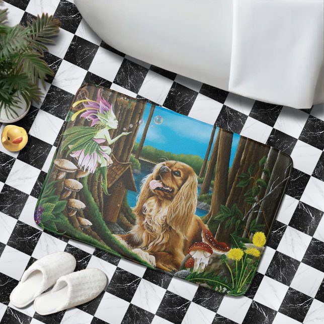 Playful Fantasy Cavalier Spaniel Fairy Sprite Bath Mat (Creator Uploaded)