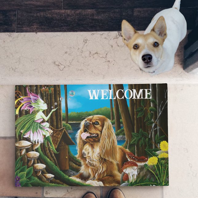 Playful Fantasy Cavalier Spaniel Fairy Sprite Doormat (Creator Uploaded)