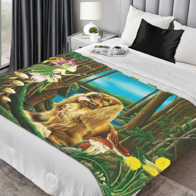 Playful Fantasy Cavalier Spaniel Fairy Sprite Fleece Blanket (Creator Uploaded)
