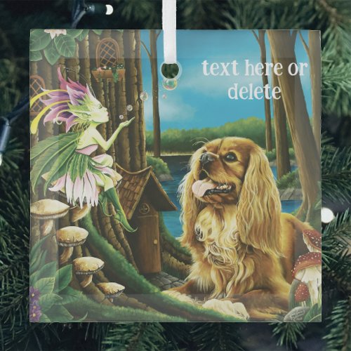 Playful Fantasy Cavalier Spaniel Fairy Sprite Glass Ornament